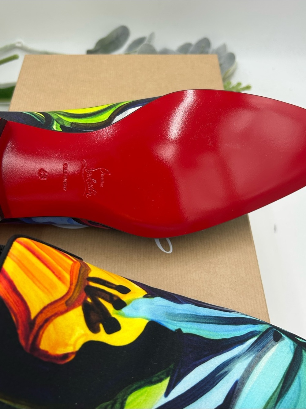 Men's Christian Louboutin floral print satin loafers size 43 made in Italy - Picture 5 of 11